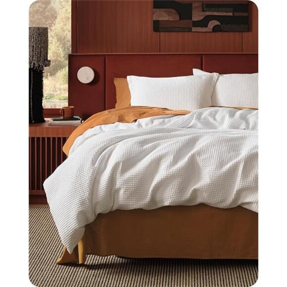Cotton Duvet Cover Queen - 100% Cotton Waffle Weave Coconut White Duvet - Picture 7 of 7